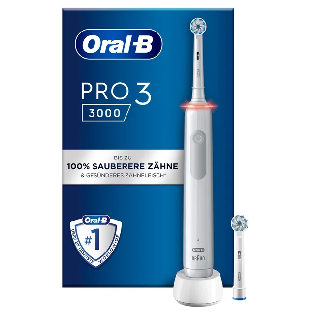 Oral-B PRO 3 3000 Zahnbürste, bewirbt 100% sauberere Zähne & gesünderes Zahnfleisch.