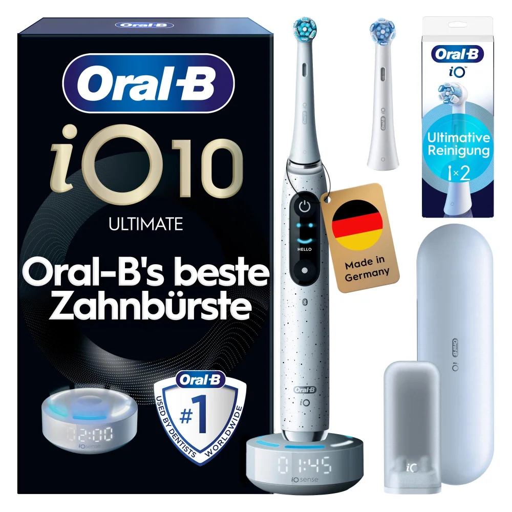 Oral-B iO Series 10 Elektrische Zahnbürste, Lade-Reiseetui, Stardust White mit 2 Aufsteckbürsten Bild 1