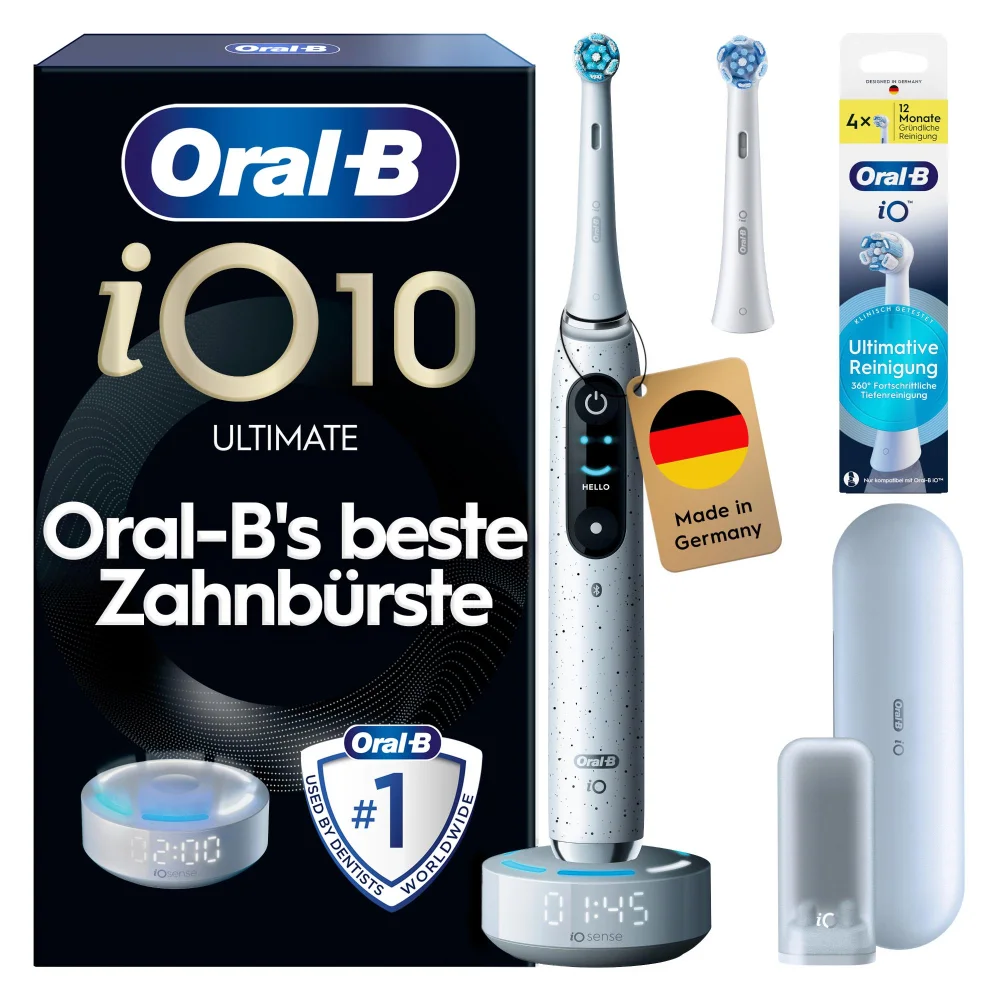 Oral-B iO Series 10 Elektrische Zahnbürste, Lade-Reiseetui, Stardust White mit 4 Aufsteckbürsten Bild 1