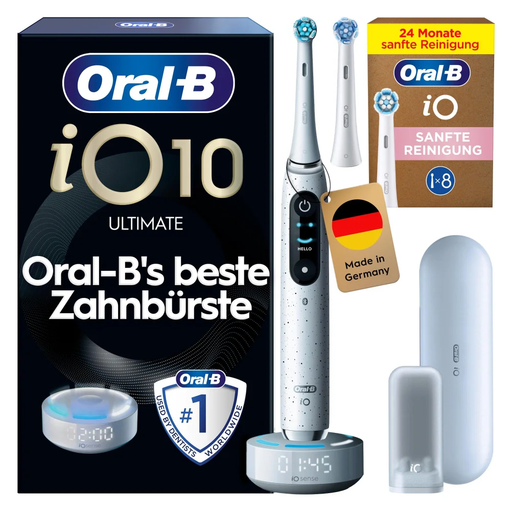 Oral-B iO Series 10 Elektrische Zahnbürste, Lade-Reiseetui, Stardust White mit 8 Aufsteckbürsten Bild 1