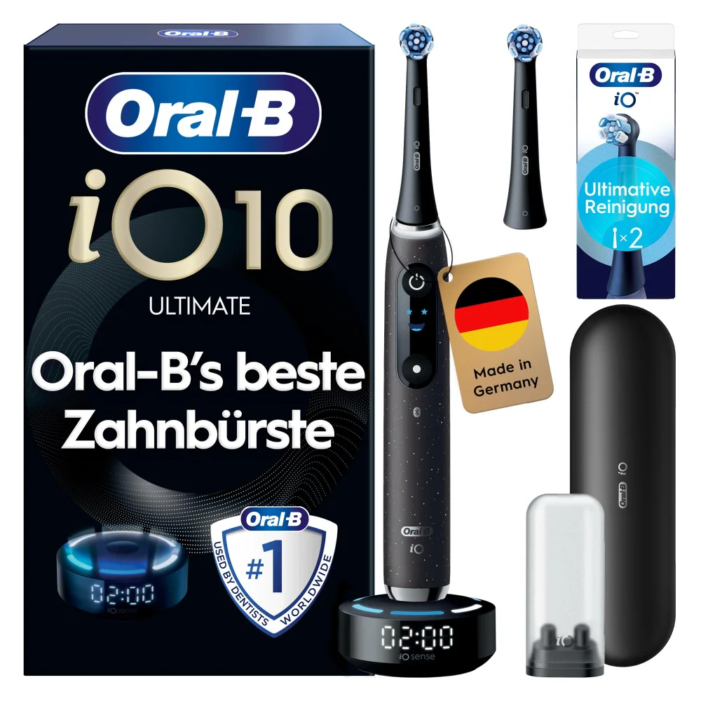 Oral-B iO Series 10 Elektrische Zahnbürste, Lade-Reiseetui, Cosmic Black mit 2 Aufsteckbürsten Bild 1