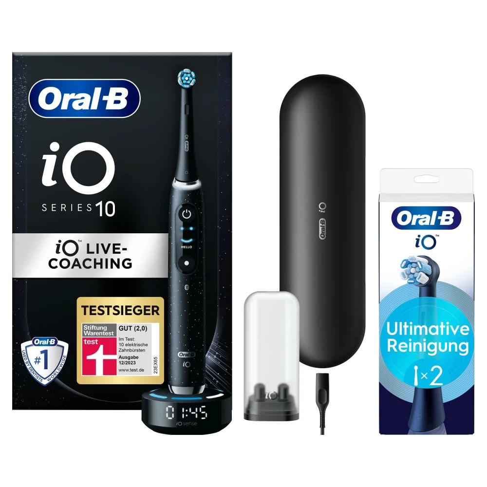Oral-B iO Series 10 Elektrische Zahnbürste, Lade-Reiseetui, Cosmic Black mit 2 Aufsteckbürsten Bild 1