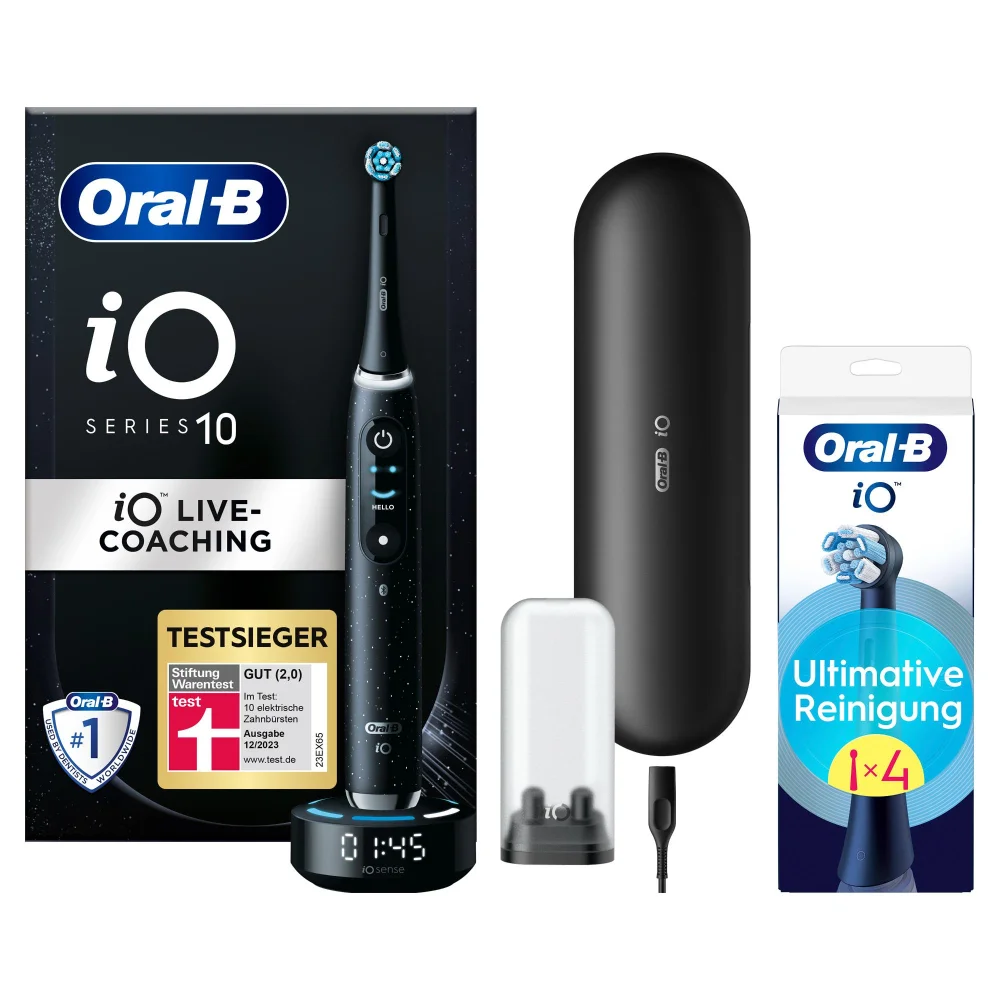 Oral-B iO Series 10 Elektrische Zahnbürste, Lade-Reiseetui, Cosmic Black mit 4 Aufsteckbürsten Bild 1