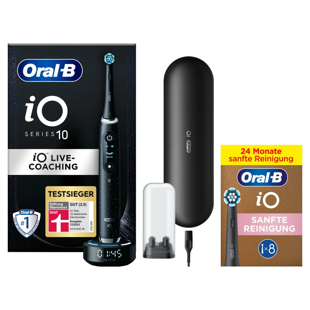 Oral-B iO Series 10 Elektrische Zahnbürste, Lade-Reiseetui, Cosmic Black mit 8 Aufsteckbürsten Bild 1