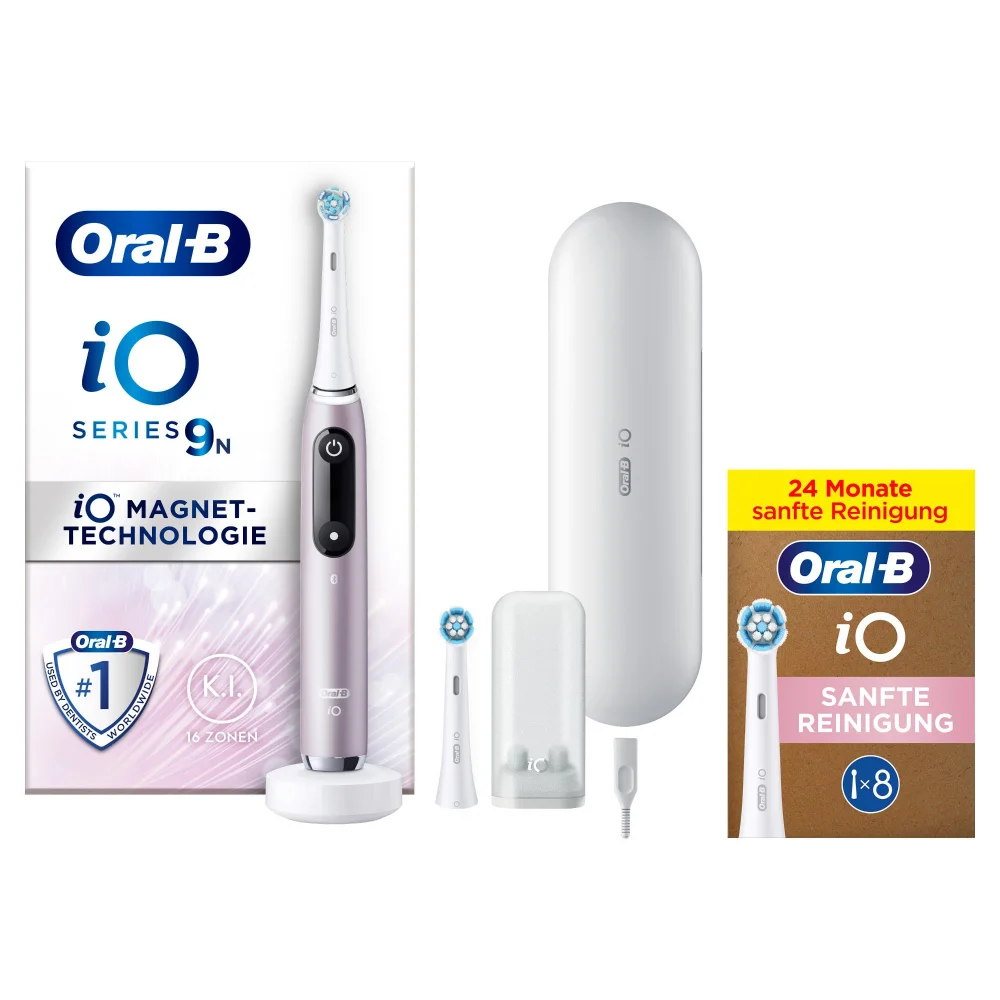 Oral-B iO 9 Elektrische Zahnbürste/Electric Toothbrush, Magnet-Technologie, rose quartz mit 8 Aufsteckbürsten Bild 1