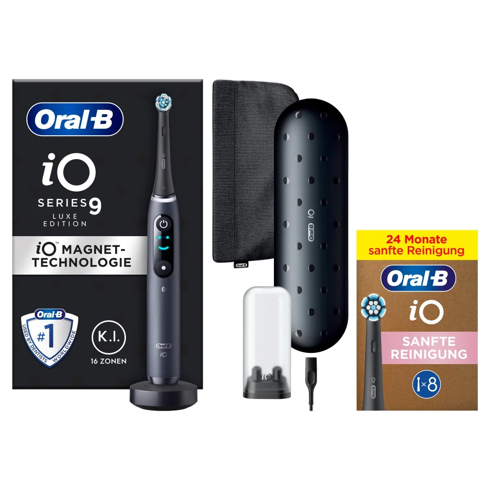 Oral-B iO Series 9 Luxe Edition Zahnbürste mit Magnet-Technologie & 8 Sanfte Reinigung Bürstenköpfen.