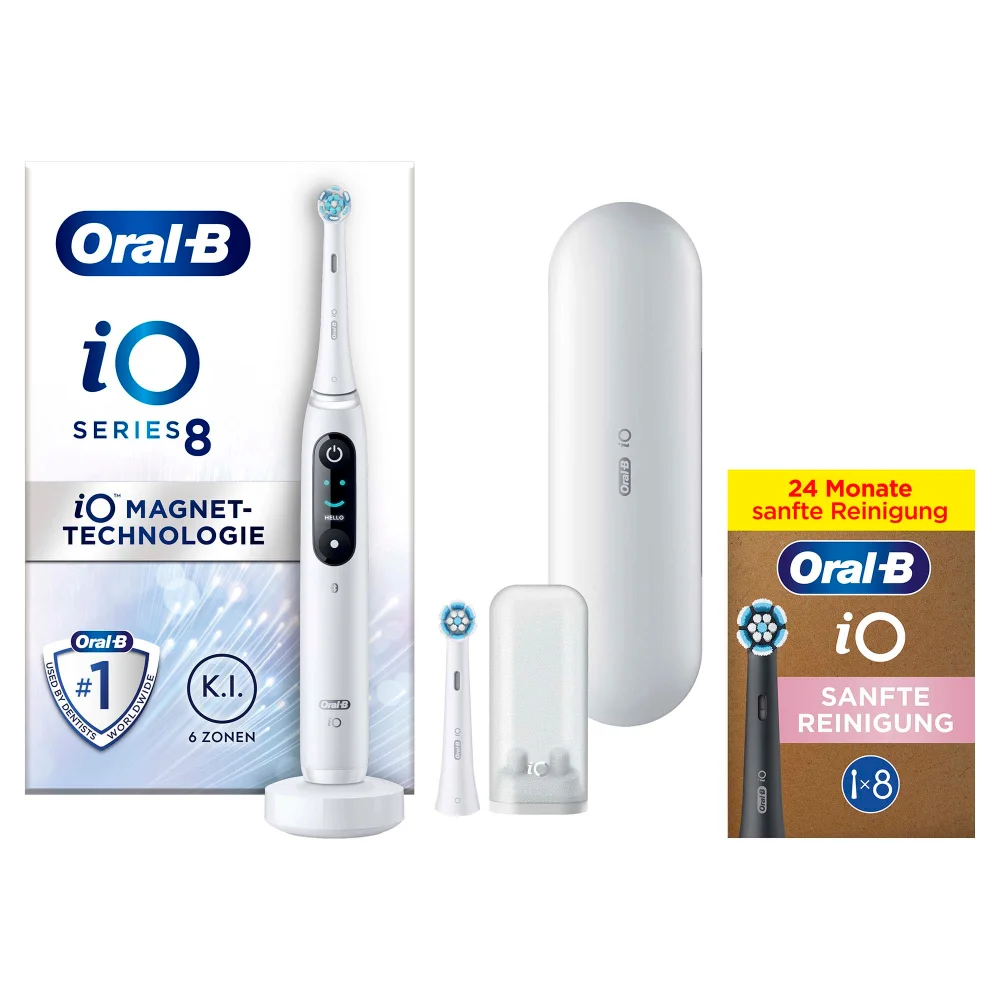 Oral-B iO Series 8 Zahnbürste mit iO Magnet-Technologie und 24 Monate Bürstenkopf-Set.