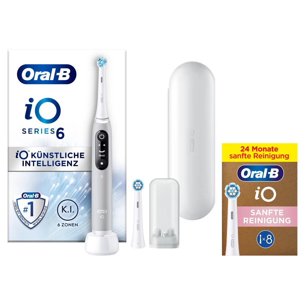 Oral-B iO Series 6 Elektrische Zahnbürste, Reiseetui, Grey Opal mit 8 Aufsteckbürsten Bild 1