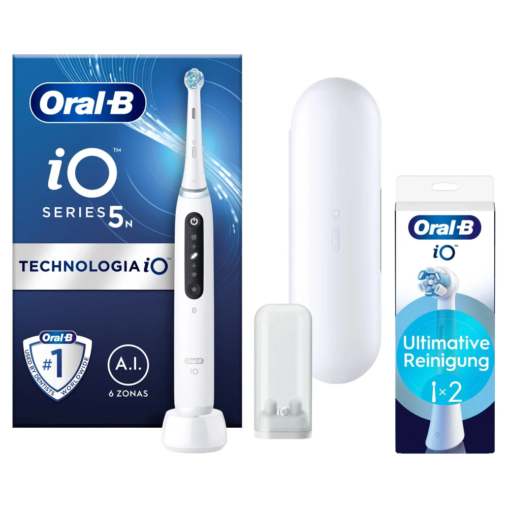Oral-B iO Series 5 Elektrische Zahnbürste, Reiseetui, Quite White + 2 Stück Bild 1