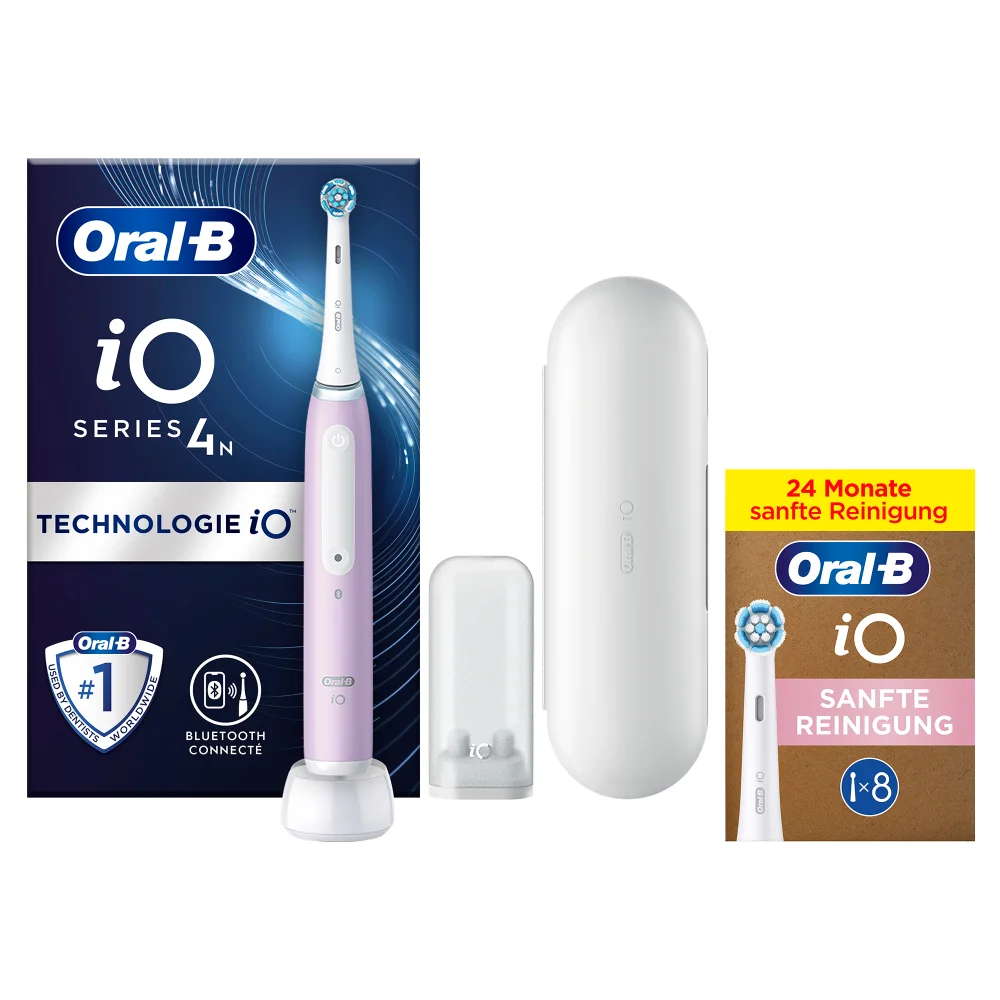 Oral-B iO Series 4N Zahnbürste mit 8 Ersatzbürstenköpfen für 24 Monate sanfte Reinigung.