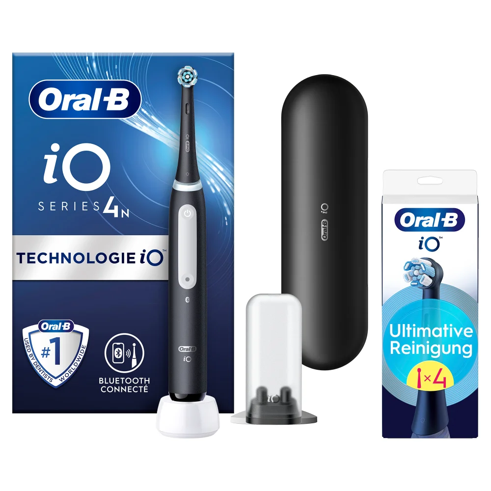 Oral-B iO Series 4 Elektrische Zahnbürste, Reiseetui, Matt Black mit 4 Aufsteckbürsten Bild 1