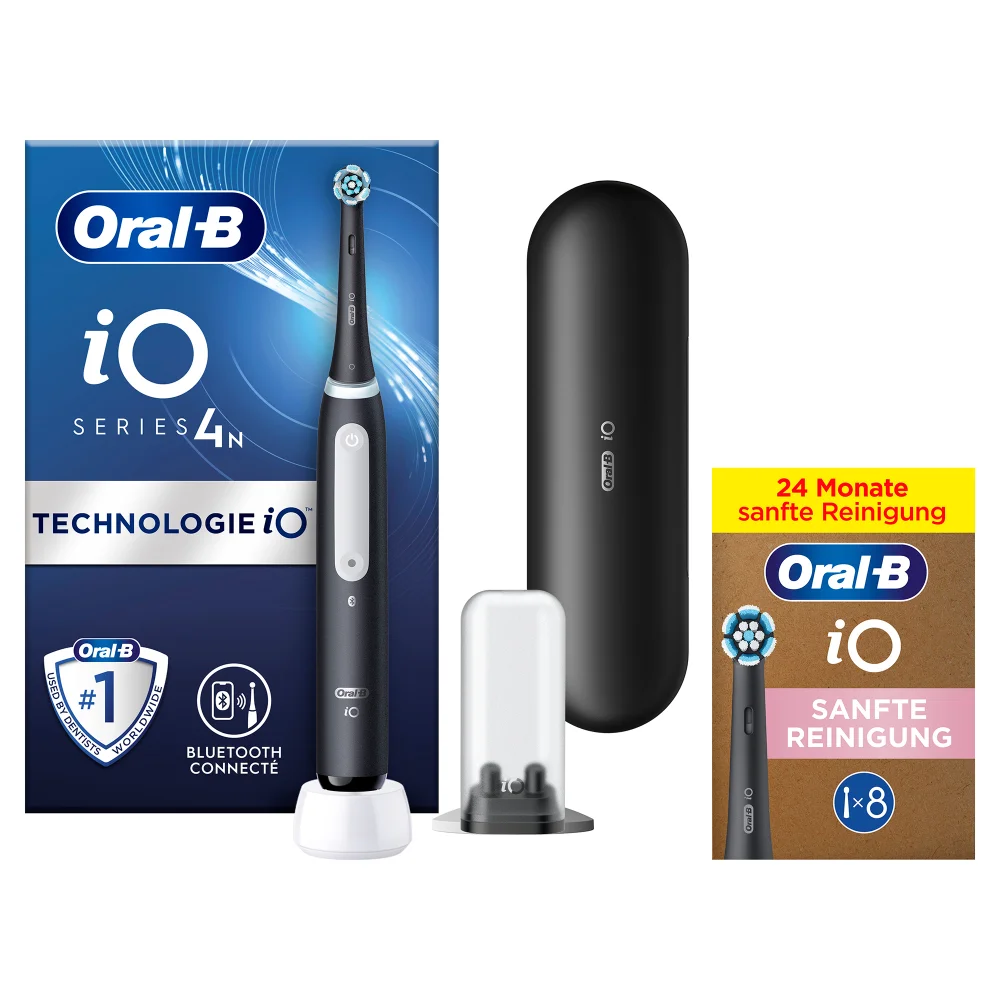 Oral-B iO Series 4 Elektrische Zahnbürste, Reiseetui, Matt Black mit 8 Aufsteckbürsten Bild 1