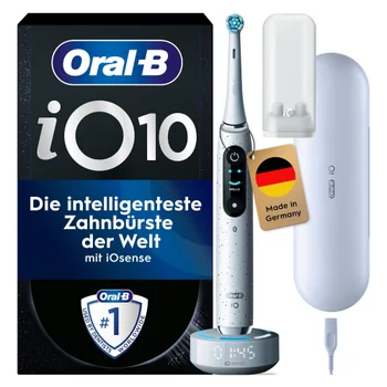Oral-B iO Series 10 Elektrische Zahnbürste, Lade-Reise-Etui, Stardust White
