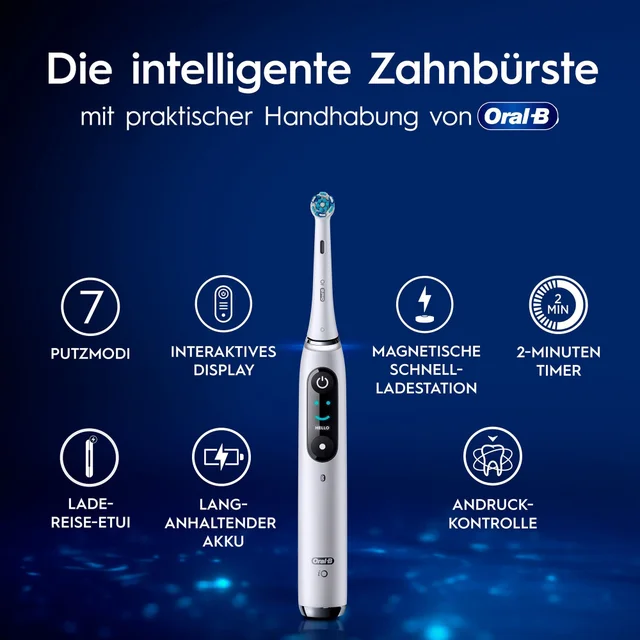 Oral-B iO Series 9 Elektrische Zahnbürste, Lade-Reiseetui, White Alabaster