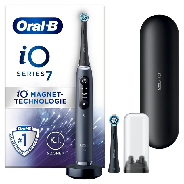 Oral-B iO Series 7 Zahnbürste mit Magnet-Technologie, K.I. 6 Zonen, Ladestation & Etui.