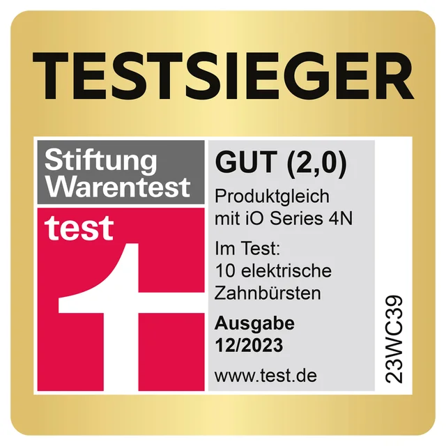Oral-B iO Series 4N baugleich als TESTSIEGER von Stiftung Warentest GUT (2,0) bewertet.