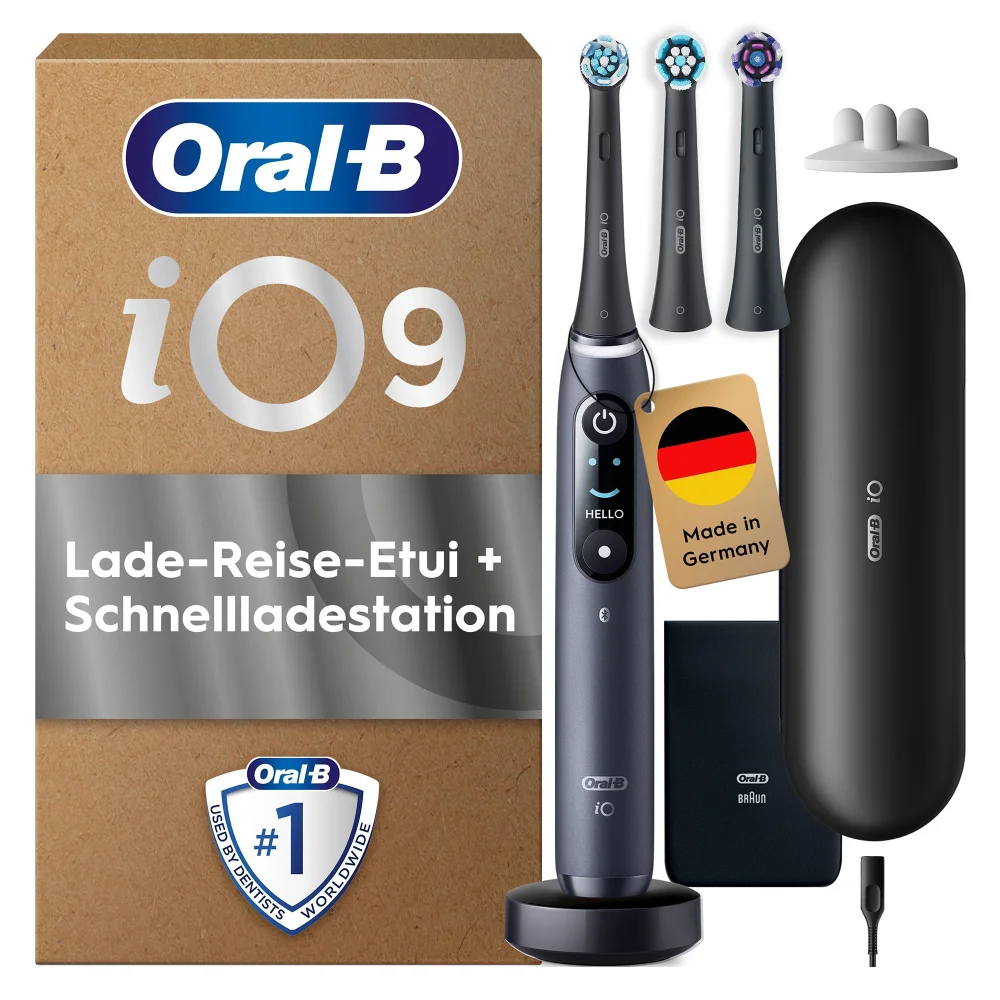 Oral-B iO Series 9 Plus Edition Elektrische Zahnbürste, PLUS 3 Aufsteckbürsten inkl. Whitening, Magnet-Etui, 7 Putzmodi, Black Bild 1