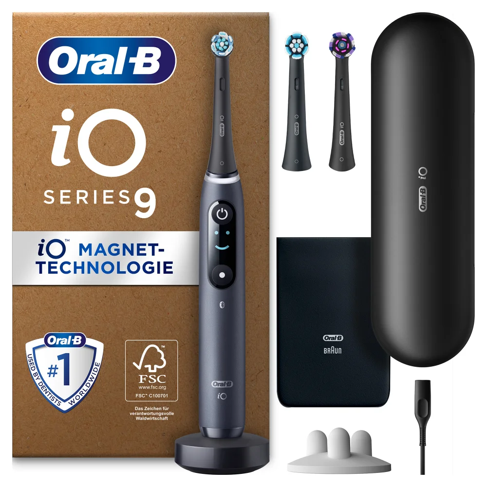 Oral-B iO Series 9 Plus Edition Elektrische Zahnbürste, Lade-Reiseetui, recycelbare Verpackung, Black Onyx Bild 1