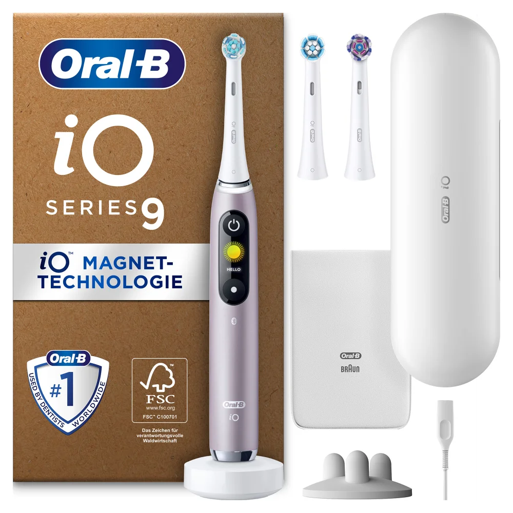 Oral-B iO Series 9 Plus Edition Elektrische Zahnbürste, Lade-Reiseetui, recycelbare Verpackung, Rose Quartz Bild 1