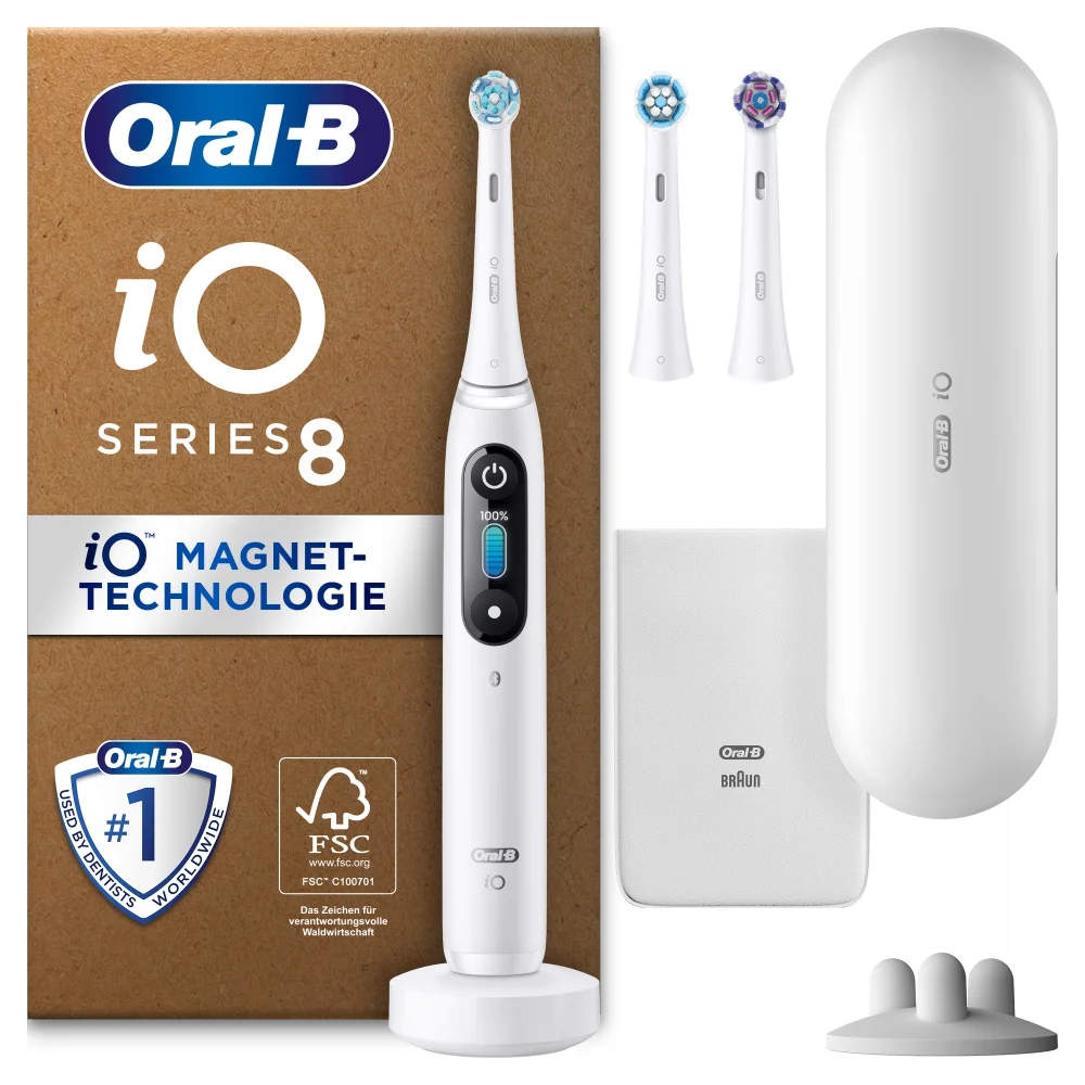 Oral-B iO Series 8 Plus Edition Elektrische Zahnbürste, Reiseetui, recycelbare Verpackung, White Alabaster Bild 1