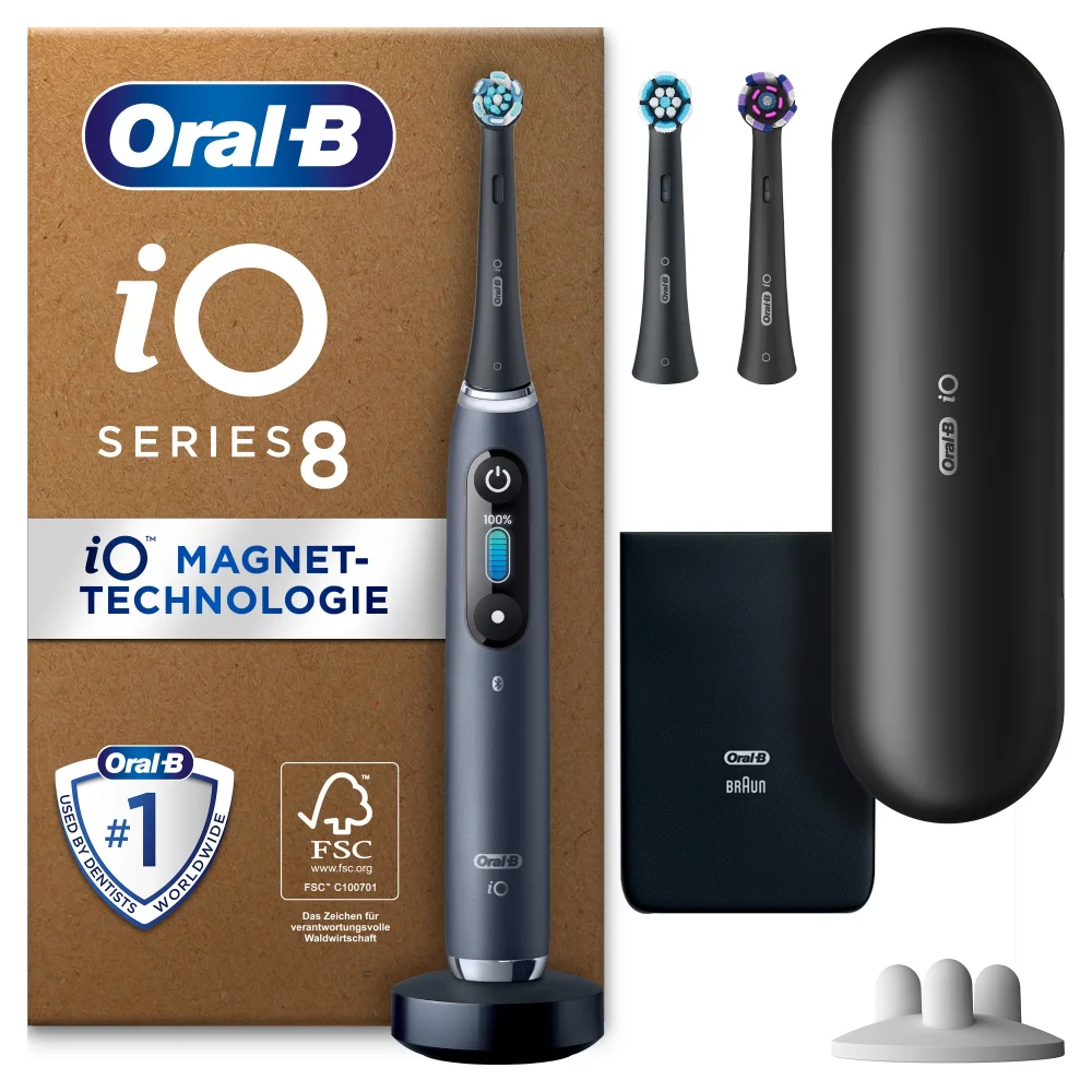 Oral-B iO Series 8 Plus Edition Elektrische Zahnbürste, Reiseetui, recycelbare Verpackung, Black Onyx Bild 1