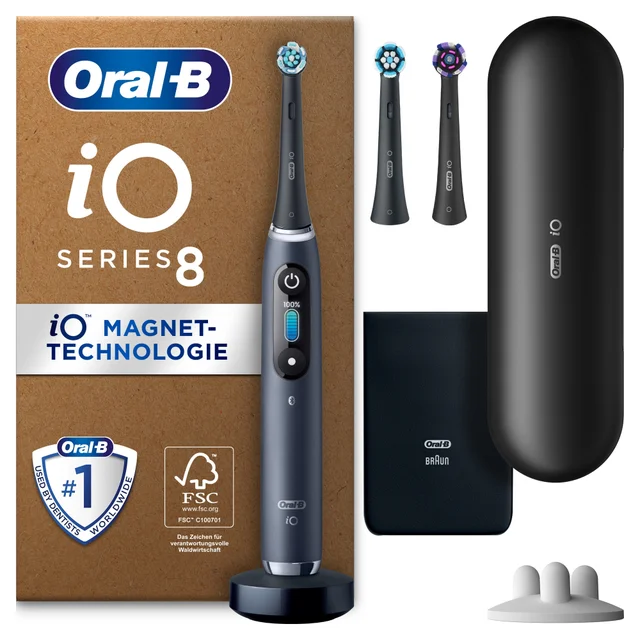 Oral-B iO Series 8 Plus Edition Elektrische Zahnbürste, Reiseetui, recycelbare Verpackung, Black Onyx