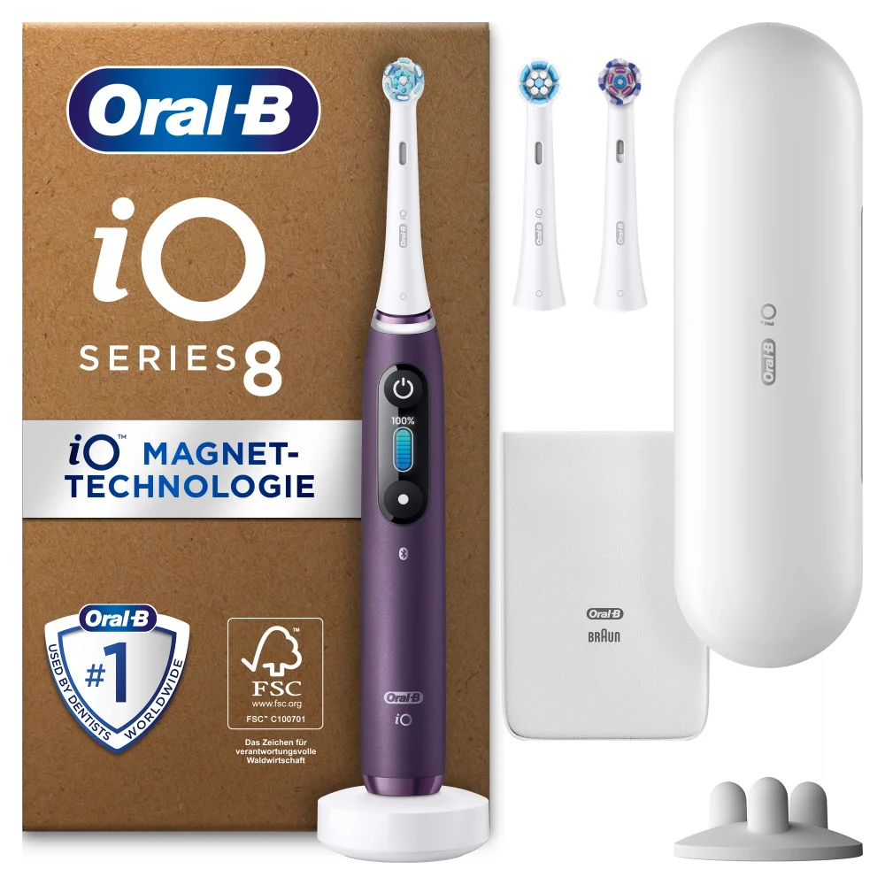 Oral-B iO Series 8 Plus Edition Elektrische Zahnbürste, Reiseetui, recycelbare Verpackung, Violet Ametrine Bild 1