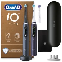 Oral-B iO Series 8 Plus Edition Duopack Elektrische Zahnbürste, Reiseetui, recycelbare Verpackung, Black Onyx/Violet Ametrine
