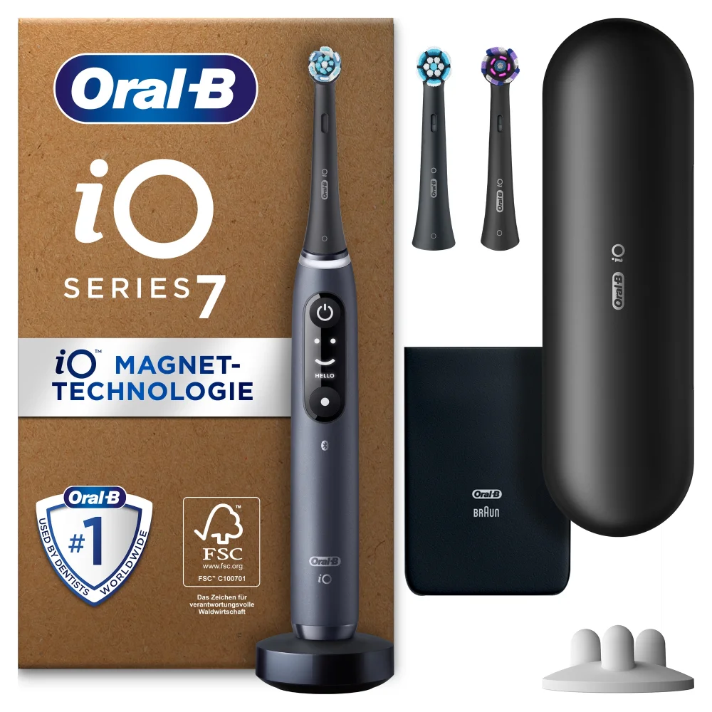 Oral-B iO Series 7 Plus Edition Elektrische Zahnbürste, Reiseetui, recycelbare Verpackung, Black Onyx Bild 1