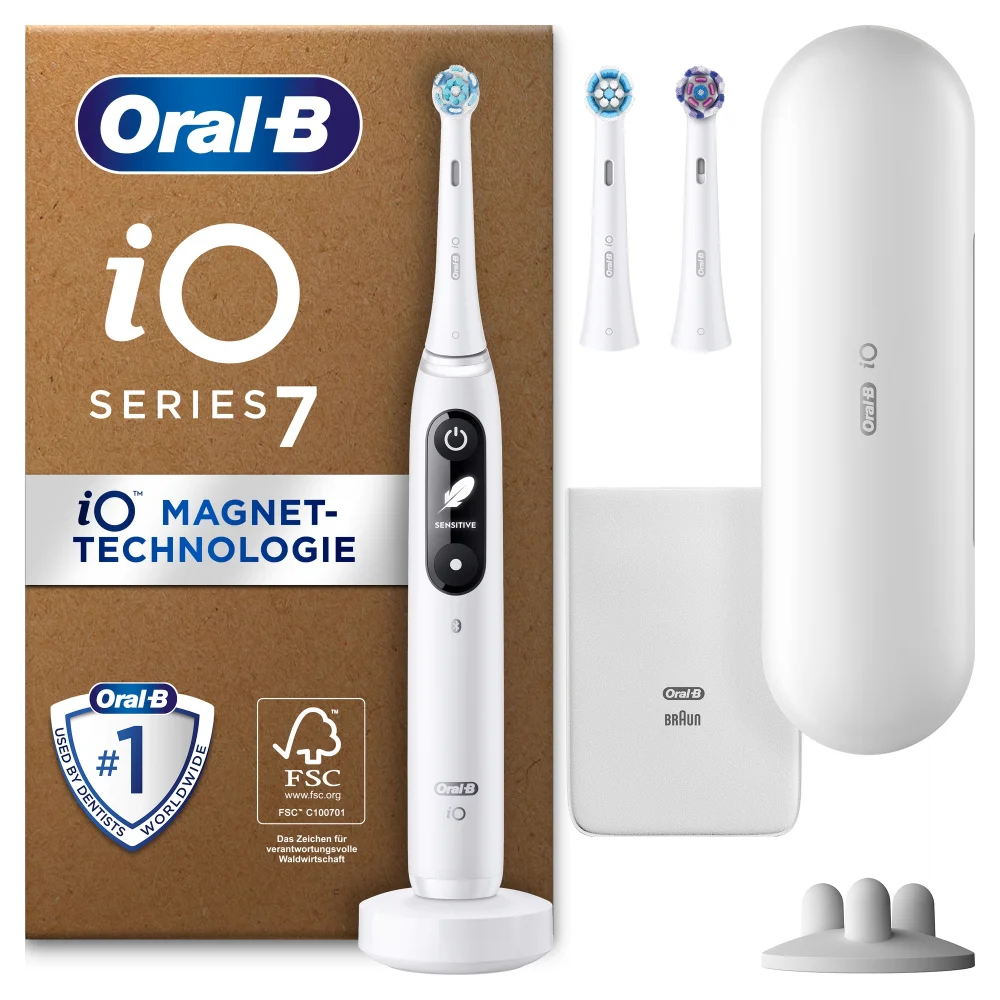 Oral-B iO Series 7 Plus Edition Elektrische Zahnbürste, Reiseetui, recycelbare Verpackung, White Alabaster Bild 1