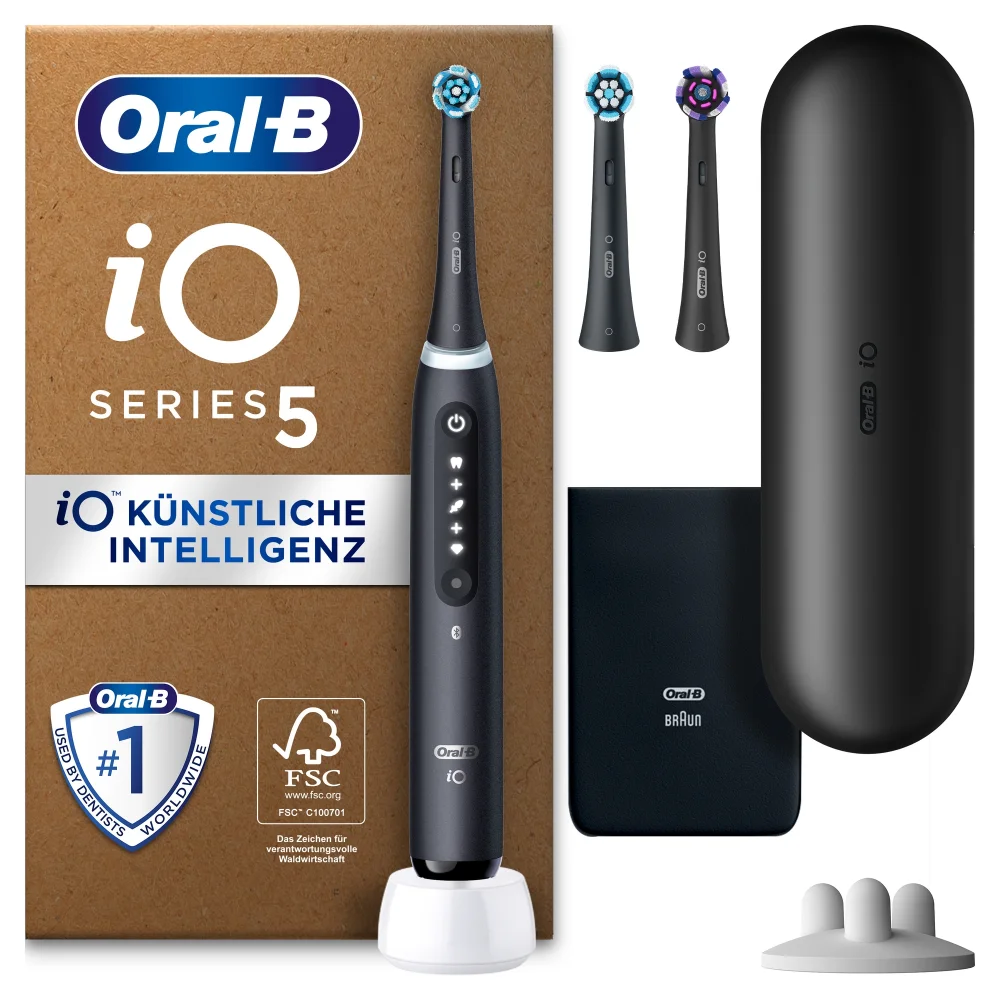 Oral-B iO Series 5 Plus Edition Elektrische Zahnbürste, Reiseetui, recycelbare Verpackung, Matt Black Bild 1