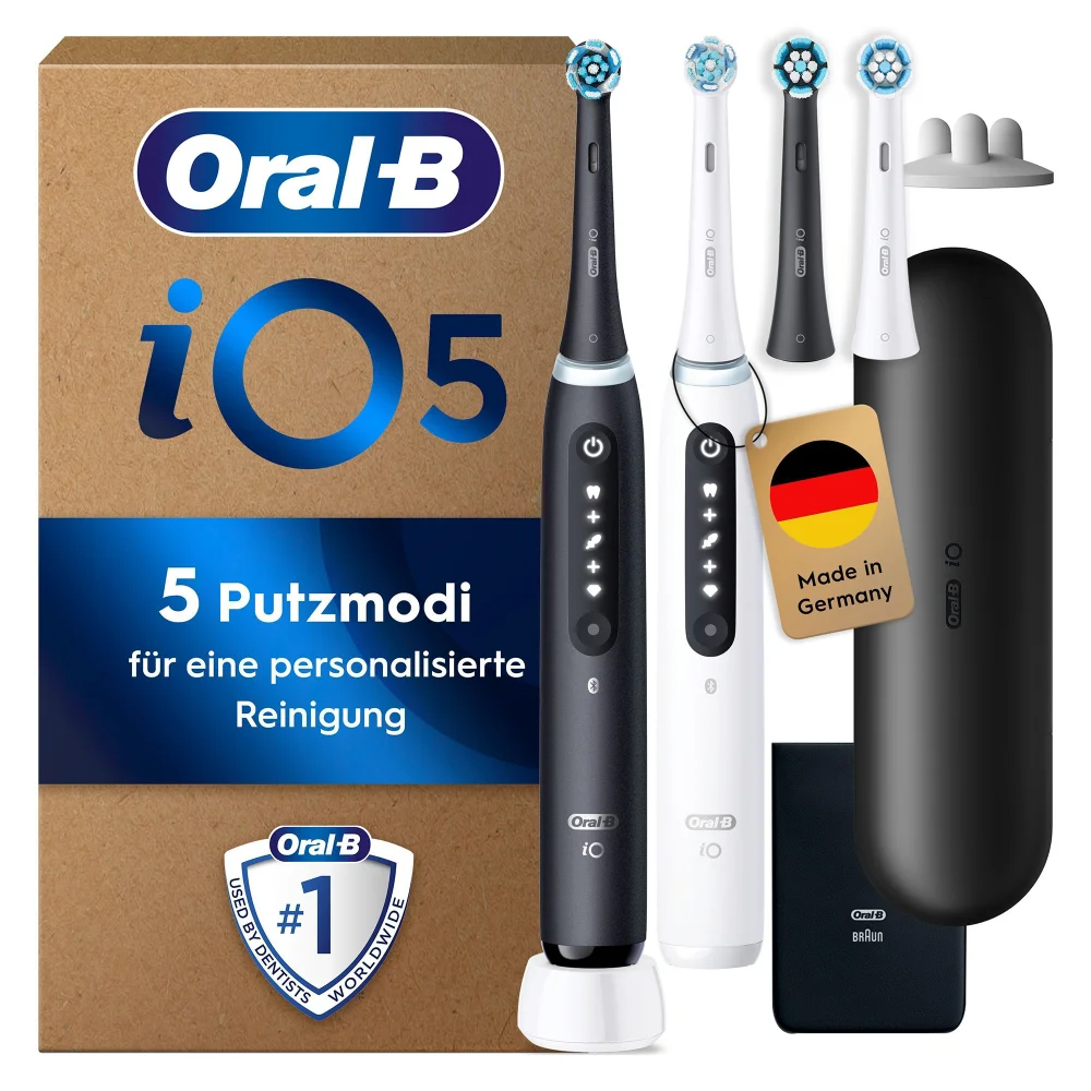 Oral-B iO Series 5 Plus Edition Duopack Elektrische Zahnbürste, Reise-Etui, Matt Black/Quite White Bild 1