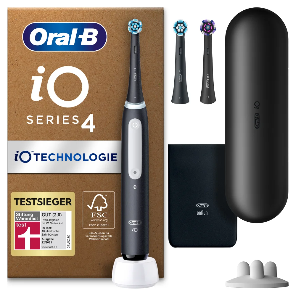 Oral-B iO Series 4 Plus Edition Elektrische Zahnbürste, Reiseetui, recycelbare Verpackung, Matt Black Bild 1
