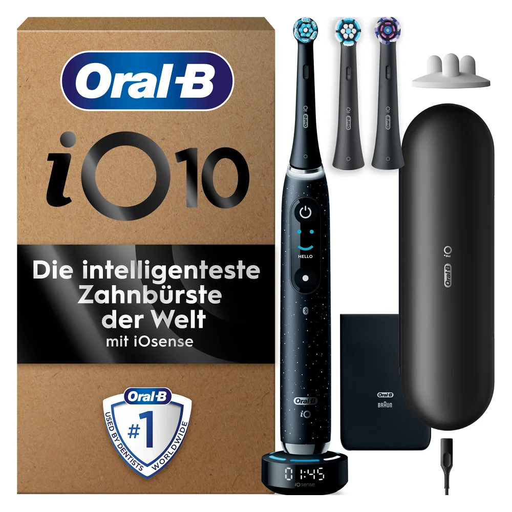 Oral-B iO Series 10 Plus Edition Elektrische Zahnbürste, Lade-Reise-Etui, Cosmic Black Bild 1