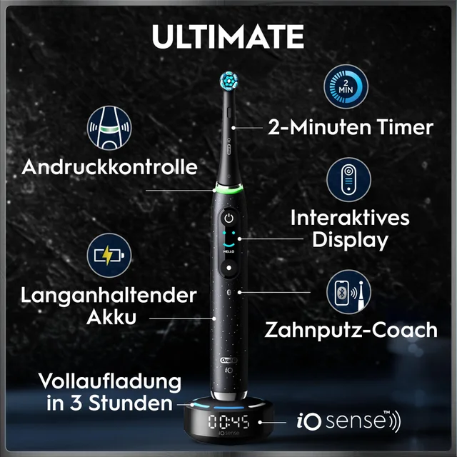 Oral-B iO Series 10 Plus Edition Elektrische Zahnbürste, Lade-Reise-Etui, Cosmic Black