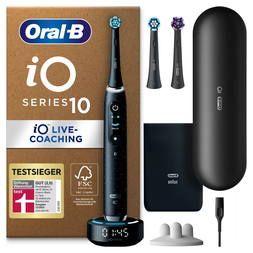 Oral-B iO Series 10 Plus Edition Elektrische Zahnbürste, Lade-Reiseetui, recycelbare Verpackung, Cosmic Black Bild 1