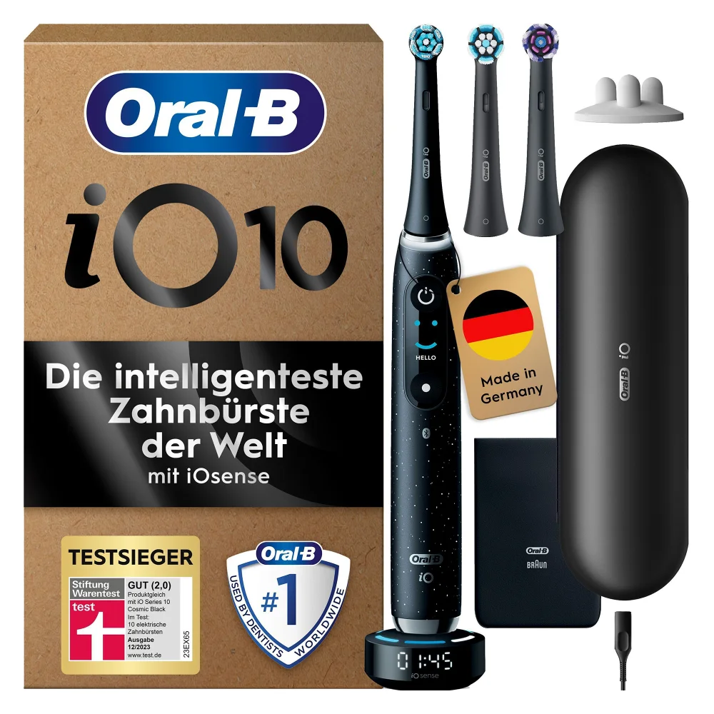 Oral-B iO Series 10 Plus Edition Elektrische Zahnbürste, Lade-Reise-Etui, Cosmic Black Bild 1
