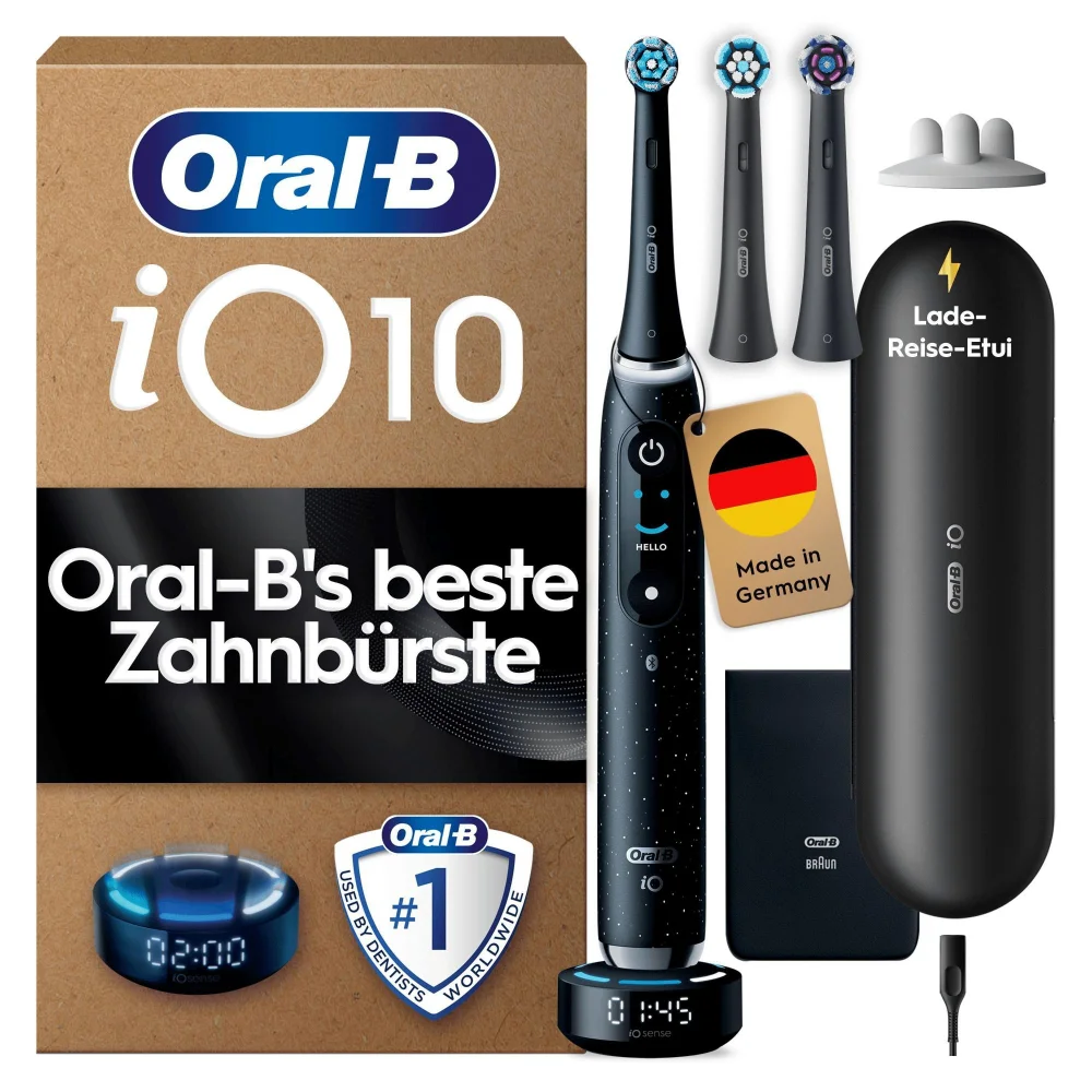Oral-B iO Series 10 Plus Edition Elektrische Zahnbürste, Lade-Reise-Etui, Cosmic Black Bild 1