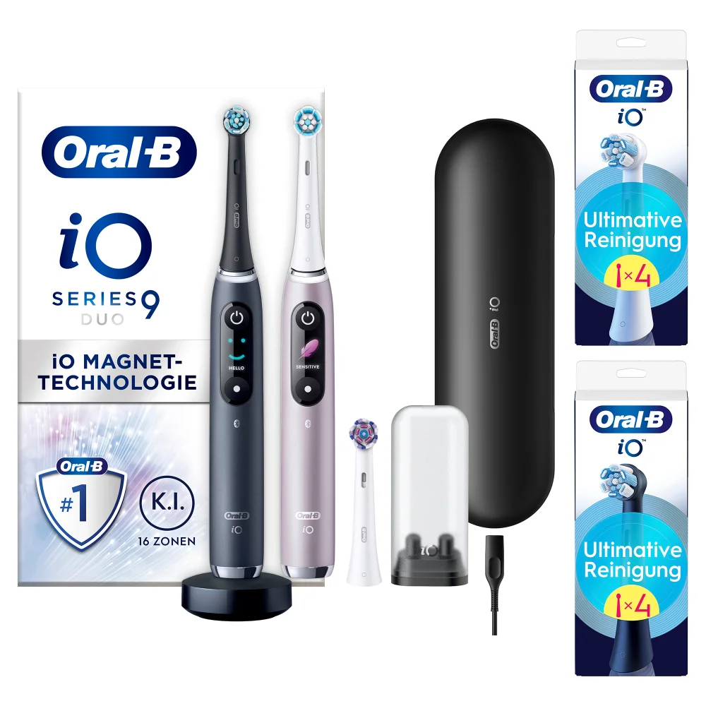 Oral-B iO Series 9 Duopack Elektrische Zahnbürste, Lade-Reiseetui, Black Onyx/Rose Quartz Bild 1