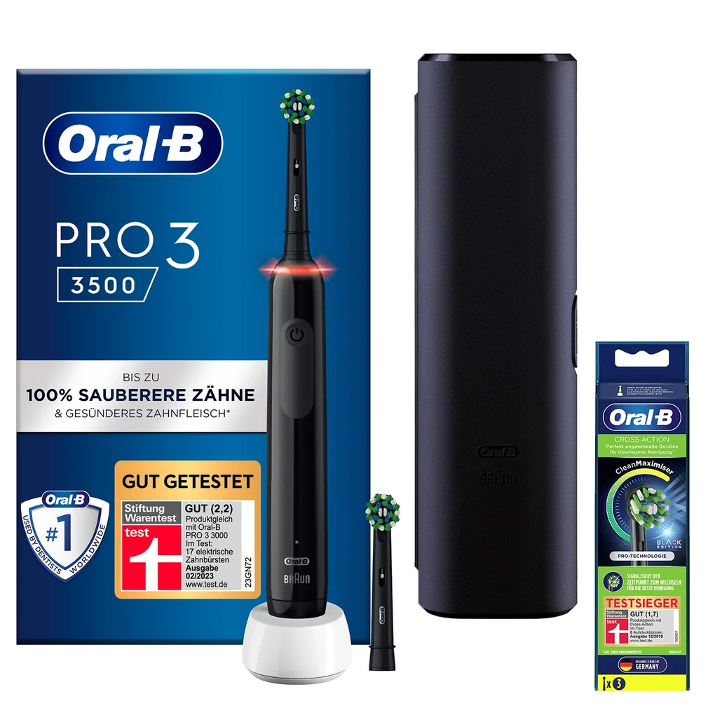 Pro3 3500 Cross Action Elektrische Zahnbürste Black Edition mit Reiseetui + 6 Aufsteckbürsten Bild 1