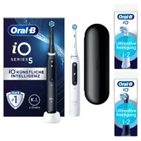 Oral-B iO Series 5 Duopack Elektrische Zahnbürste, Reise-Etui, Matt Black/Quite White