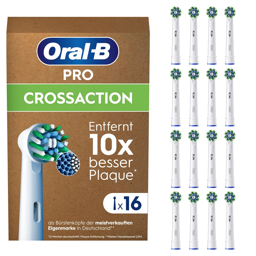 Oral-B Pro CrossAction Aufsteckbürsten für elektrische Zahnbürste, X-förmige Borsten, briefkastenfähige Verpackung, 16 Stück Bild 1