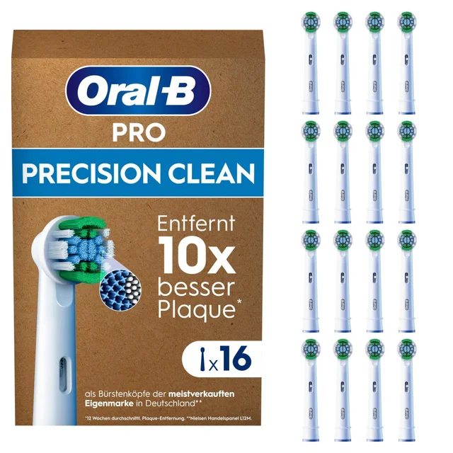 Oral-B Pro Precision Clean Aufsteckbürsten für elektrische Zahnbürste, X-förmige Borsten, briefkastenfähige Verpackung, 16 Stück