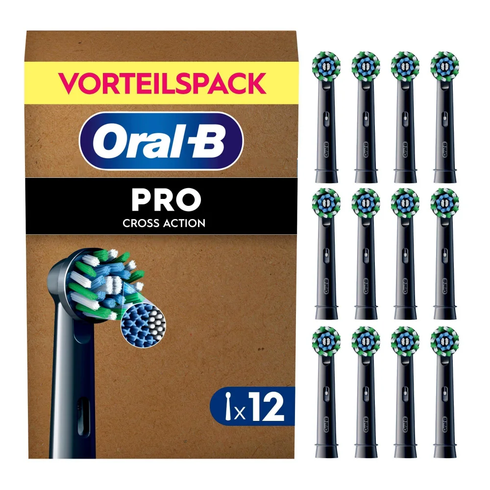 Oral-B Pro CrossAction Aufsteckbürsten für elektrische Zahnbürste, X-förmige Borsten, 12 Stück, schwarz Bild 1
