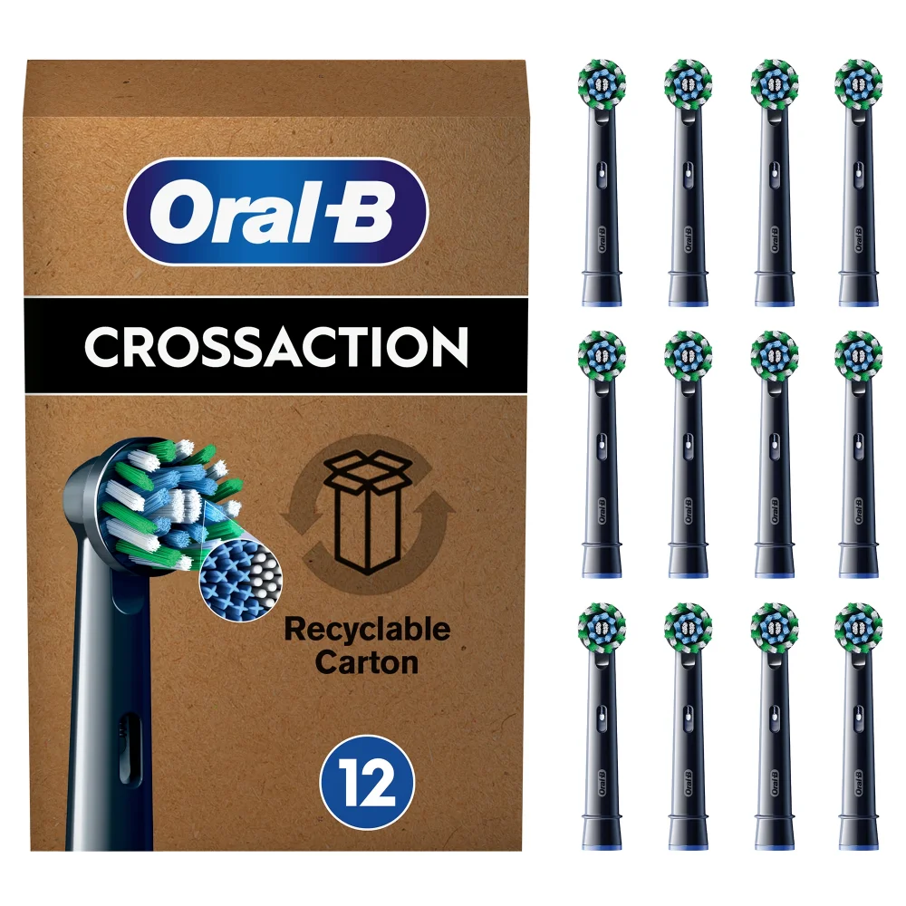 Oral-B Pro CrossAction Aufsteckbürsten für elektrische Zahnbürste, X-förmige Borsten, 12 Stück, schwarz Bild 1