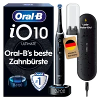 Oral-B iO10 Zahnbürste mit Lade-Reise-Etui, beworben als Oral-B's beste Zahnbürste.