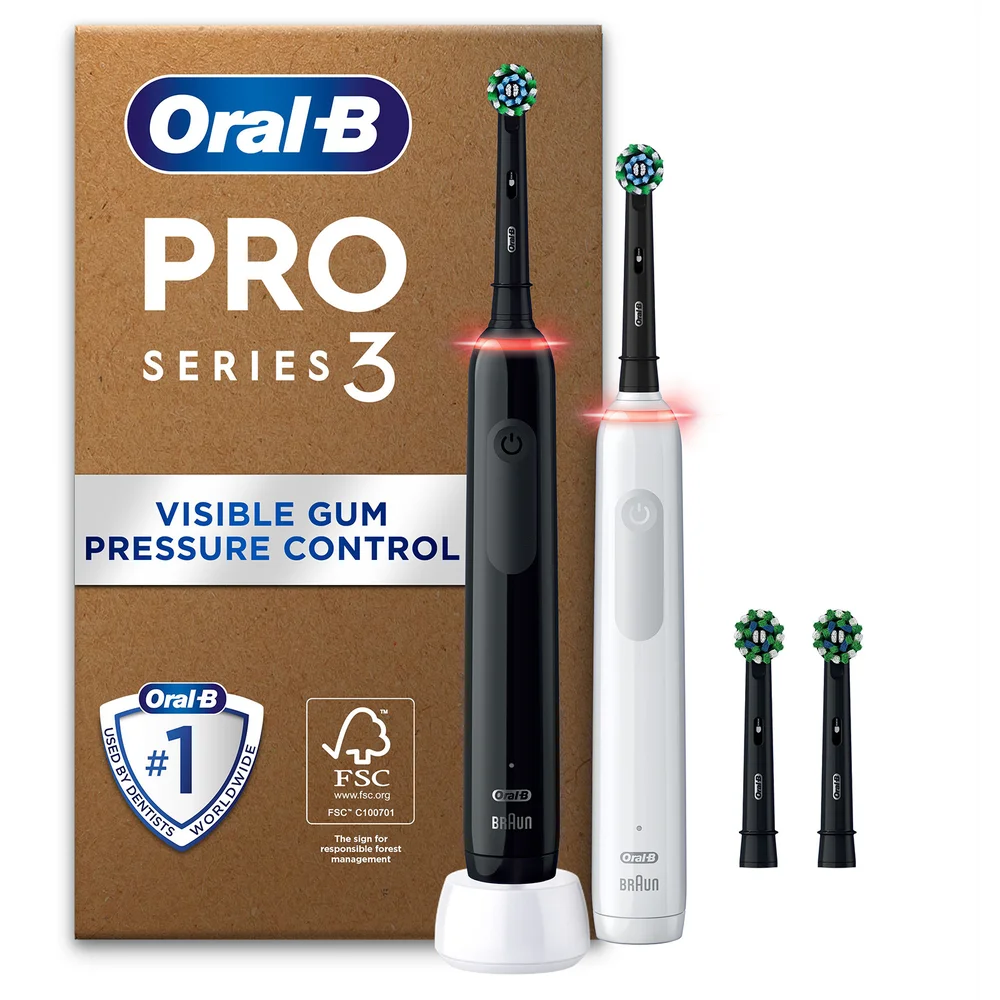 Oral B Pro 3 3900 Duo Pack - Black & White and Extra Pack of Toothbrush Head 2 Count Bild 1