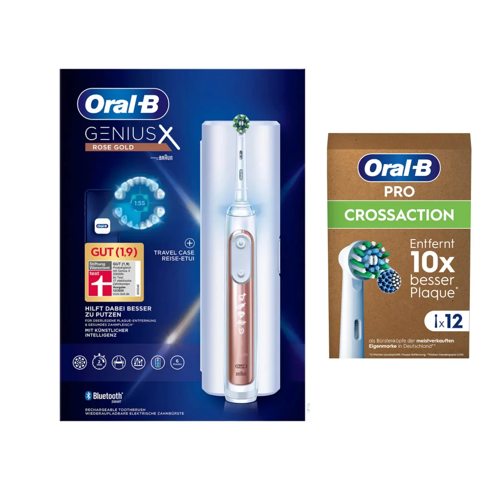 Oral B Genius X Electric Toothbrush - with Travel Case - Rosegold + 12 Refills Bild 1