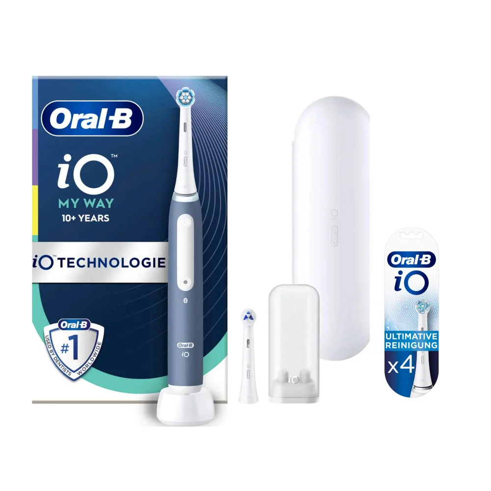 Oral-B iO Zahnbürste mit Ladezubehör, Reiseetui und 4 Ultimative Reinigung Bürstenköpfen.