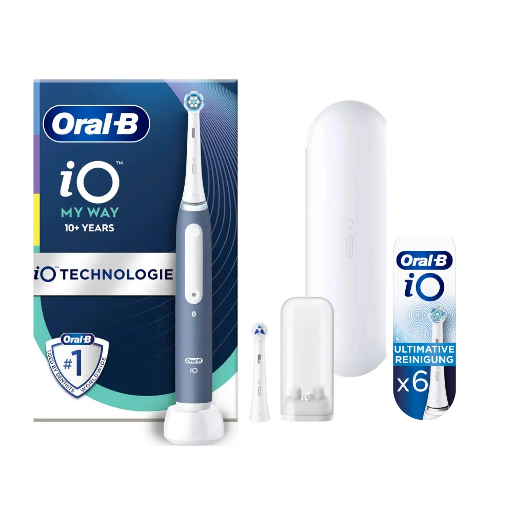 Oral-B iO Zahnbürste mit iO Technologie, Reiseetui, Aufsteckbürstenhalter & 6 Bürstenköpfe.
